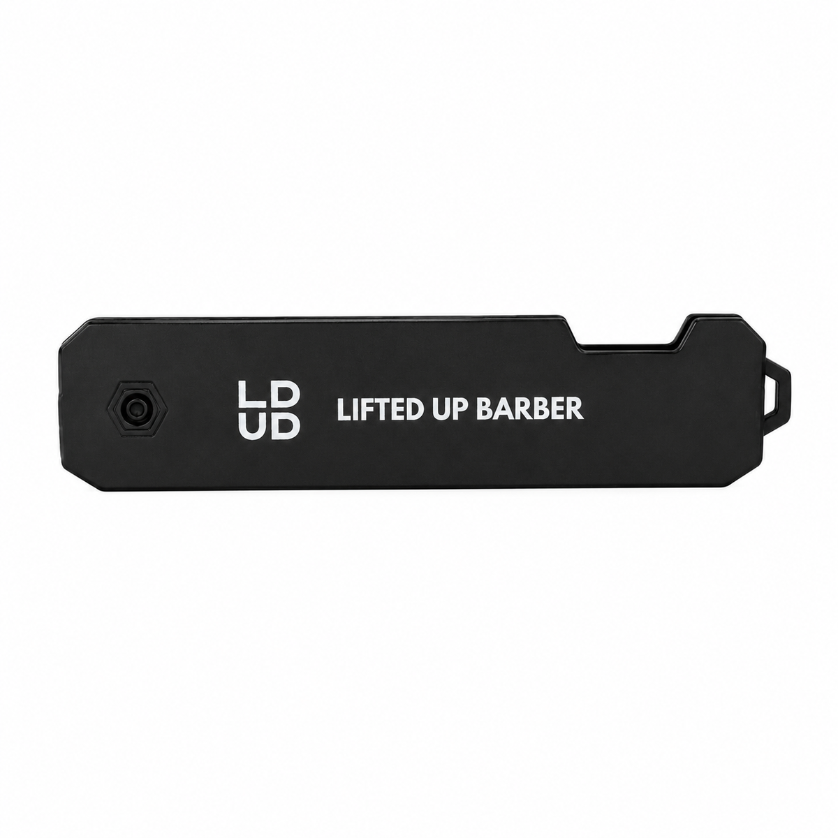 Close-up of LIFTED UP PRODUCTS special edition pocket comb with fine teeth on smooth plastic handle.