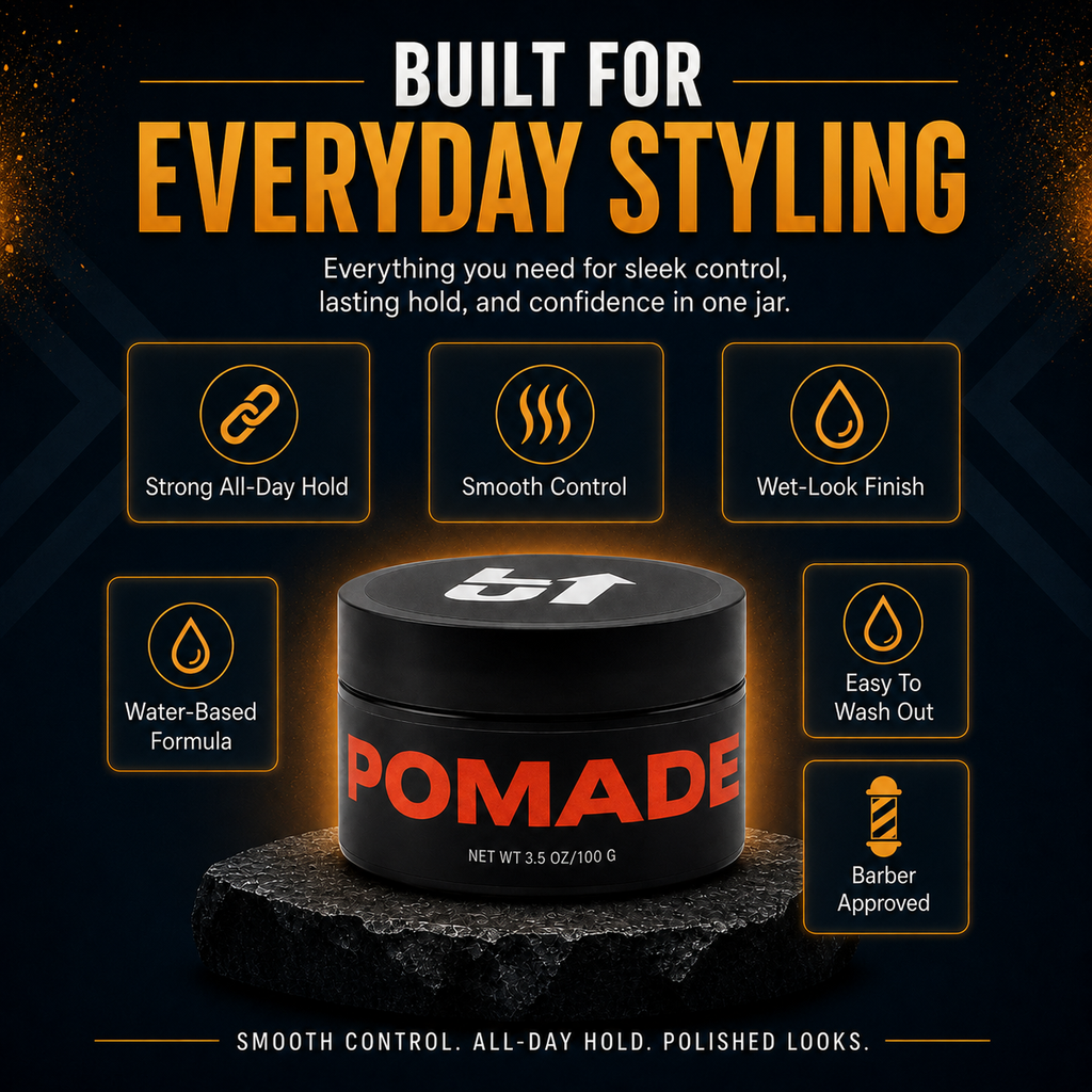 LIFTED UP PRODUCTS Lifted Up Pomade jar with black lid and label, showcasing the hair styling product for men and women.